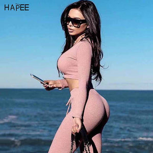 Women Sports Clothing Running Wear Sexy Slim Gym Fitness Crop Top Hoodies High Waist Elastic Pant Workout Sport Suit Yoga Set