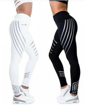 Women Stripes Leggings Printed High Waist Sports Tights Running Workout Female Gym Pants Capri Yoga Clothing Luminous